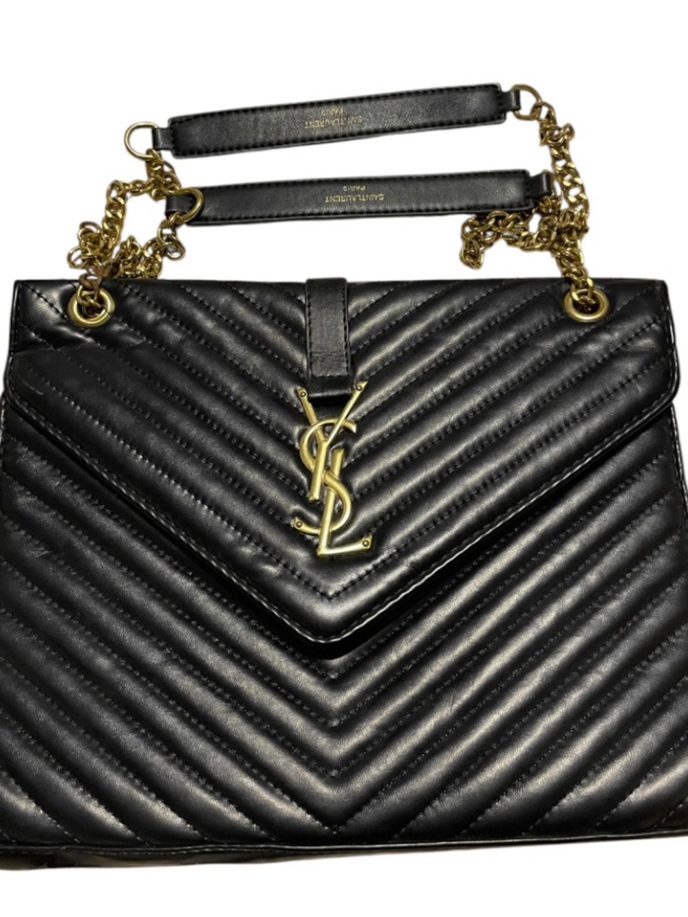 Authentic YSL Large Quilted Leather Envelope Chevron Chain Shoulder Bag 💎 - Picture 1 of 16
